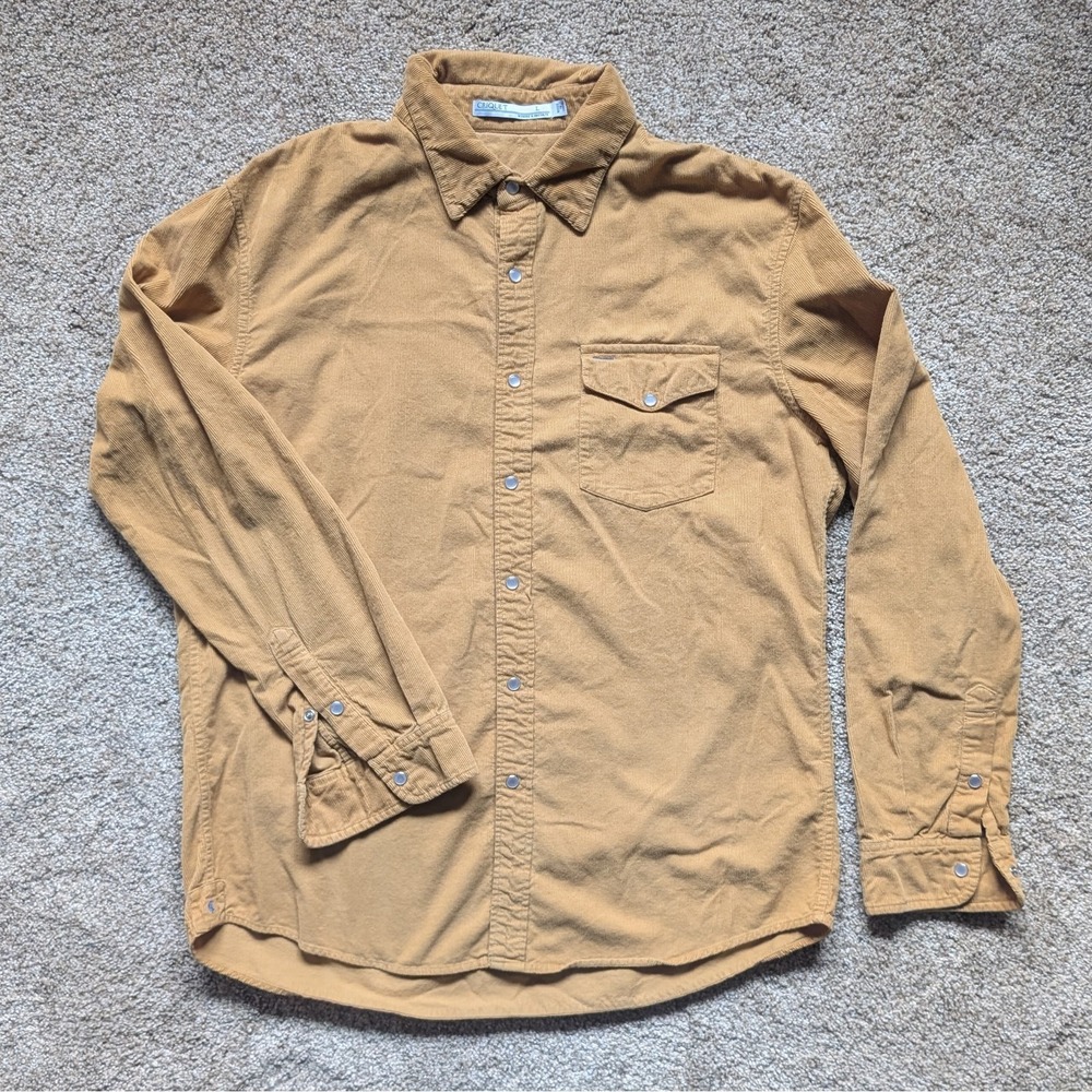 Criquet Mens Sz Large Corduroy Yellow Gold Long Sleeve Button Down Shirt Western